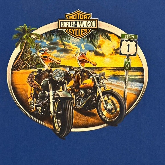 Harley Davidson Mens Size M Peterson’s Key West Blue Graphics Pelican Medium - Picture 2 of 8